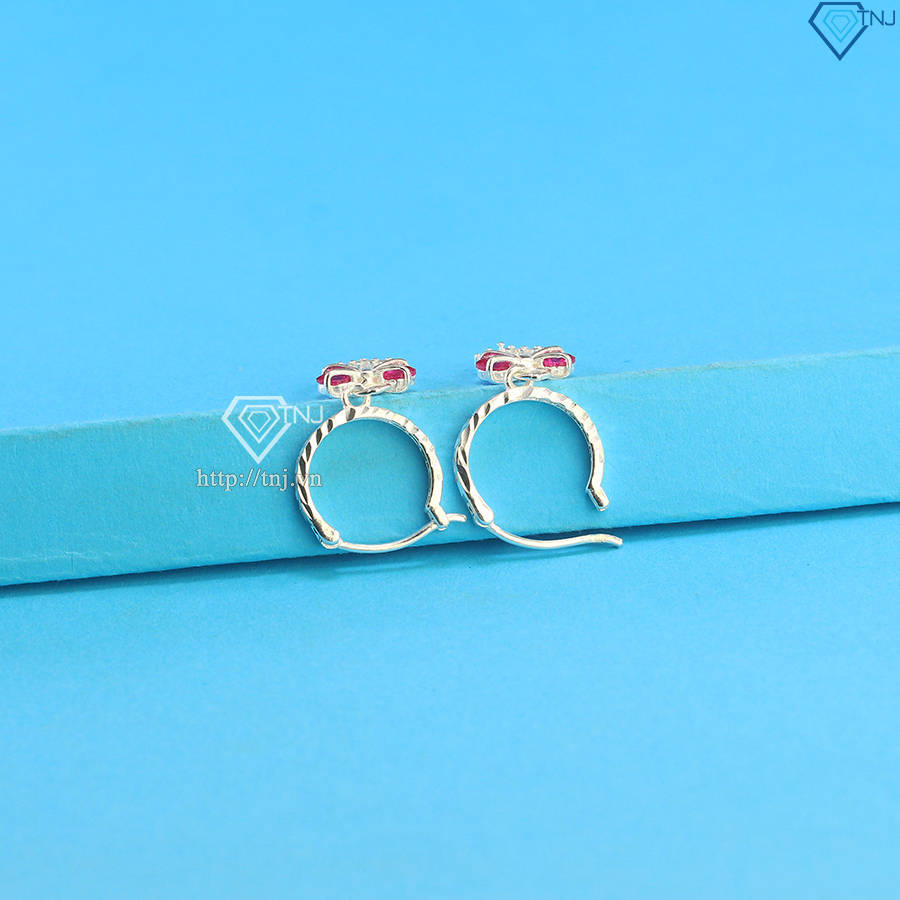Bông tai cho bé gái hình chiếc nơ đá đỏ BTT0037