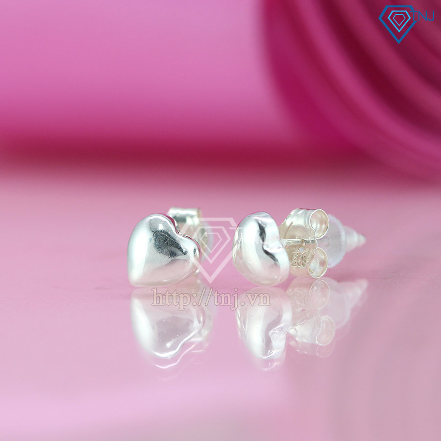 Bông tai nữ bạc hình trái tim tròn trơn đơn giản BTN0056