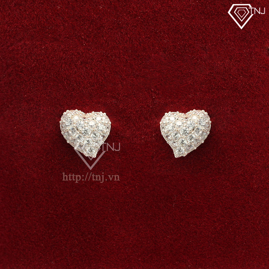 Bông tai bạc nữ trái tim đính đá đẹp BTN0091