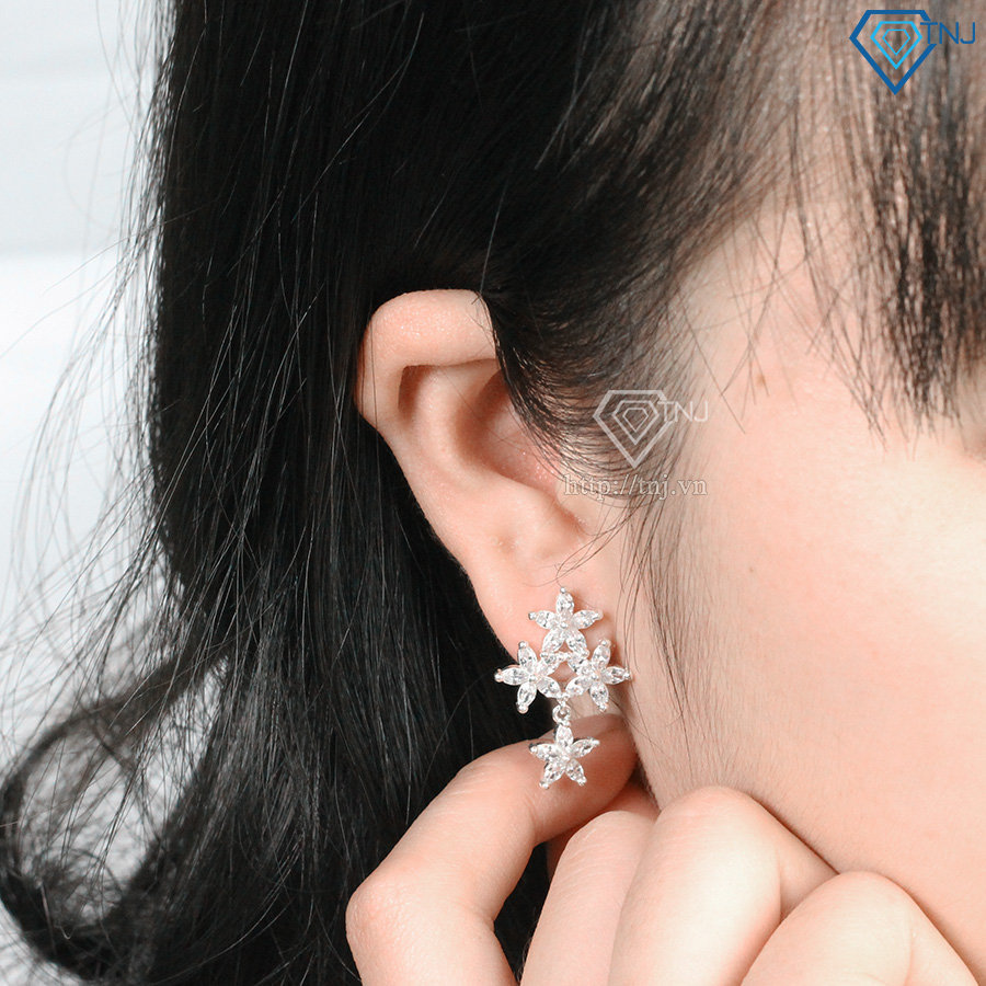 Bông tai bạc nữ cao cấp đính đá đẹp BTN0102