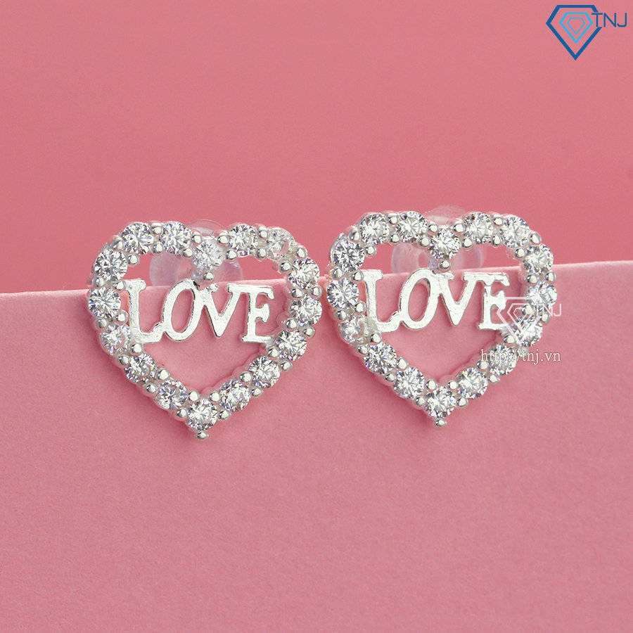 Bông tai bạc nữ hình trái tim chữ Love BTN0126 - Trang Sức TNJ