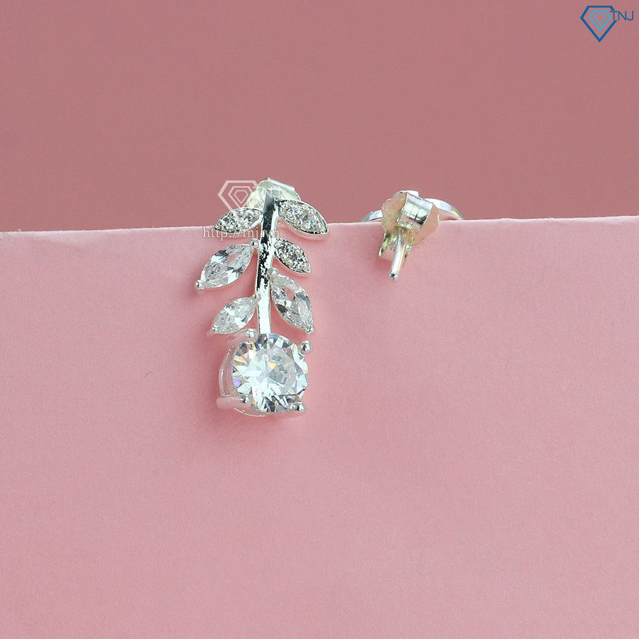 Bông tai bạc nữ hình chiếc lá đính đá đẹp BTN0160