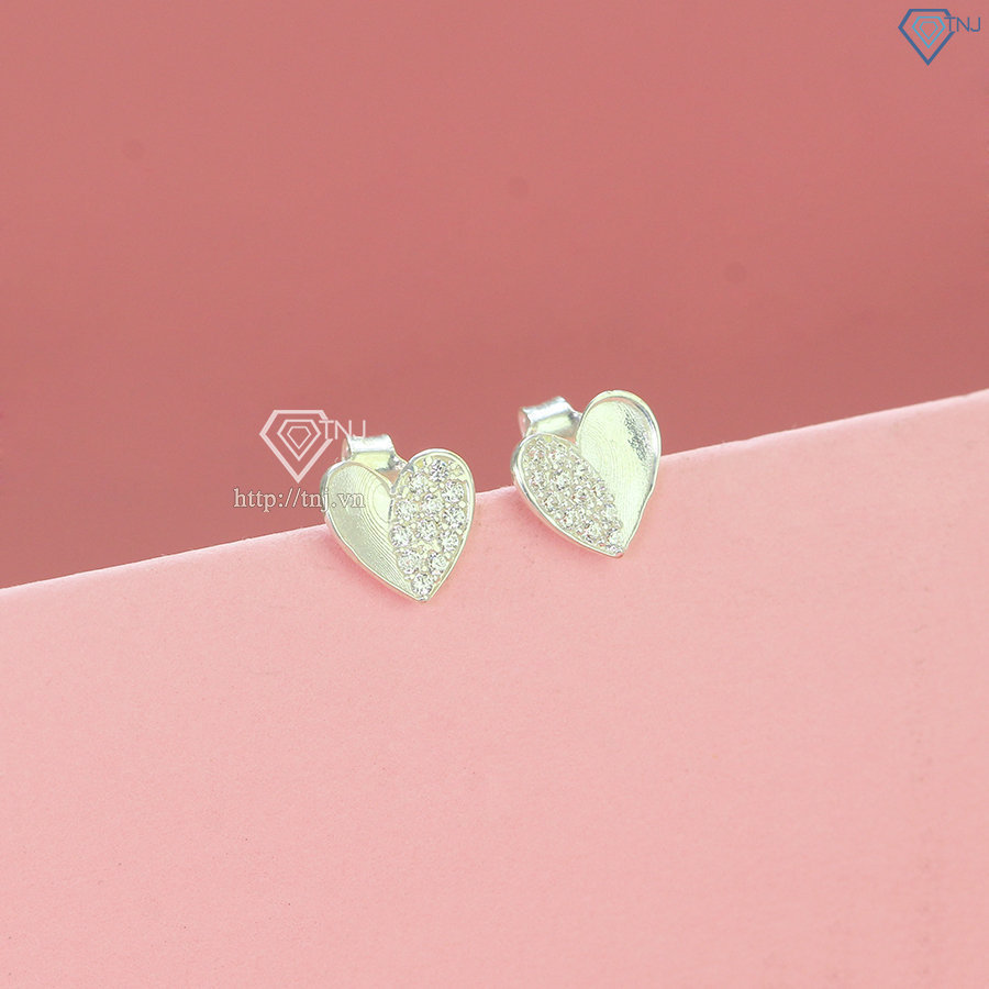 Bông tai bạc nữ hình trái tim đính đá BTN0239