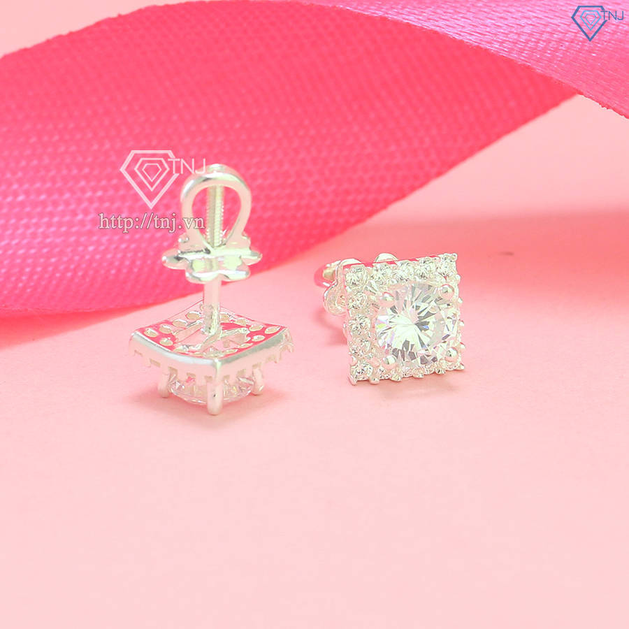 Bông tai bạc nữ mặt vuông đính đá đẹp BTN0263