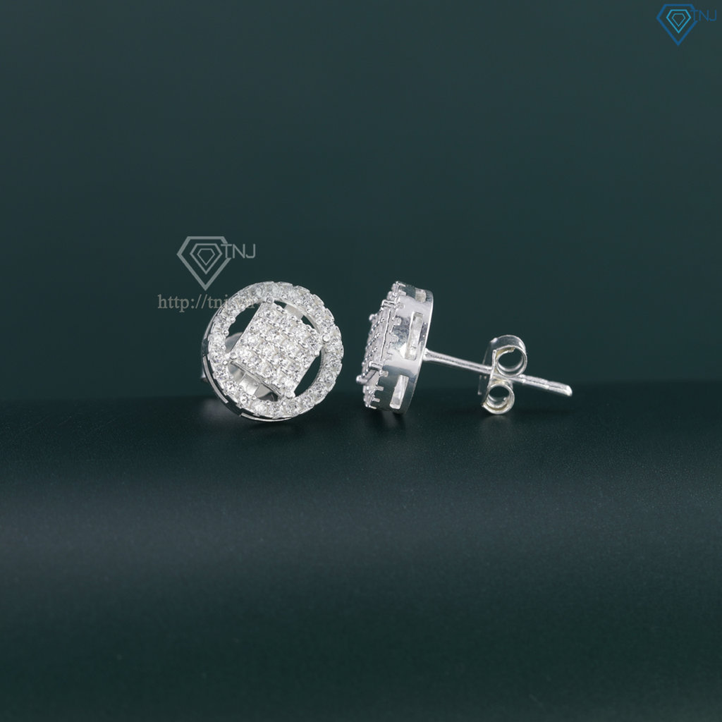 Bông tai bạc nữ mặt tròn đính đá đẹp BTN0280