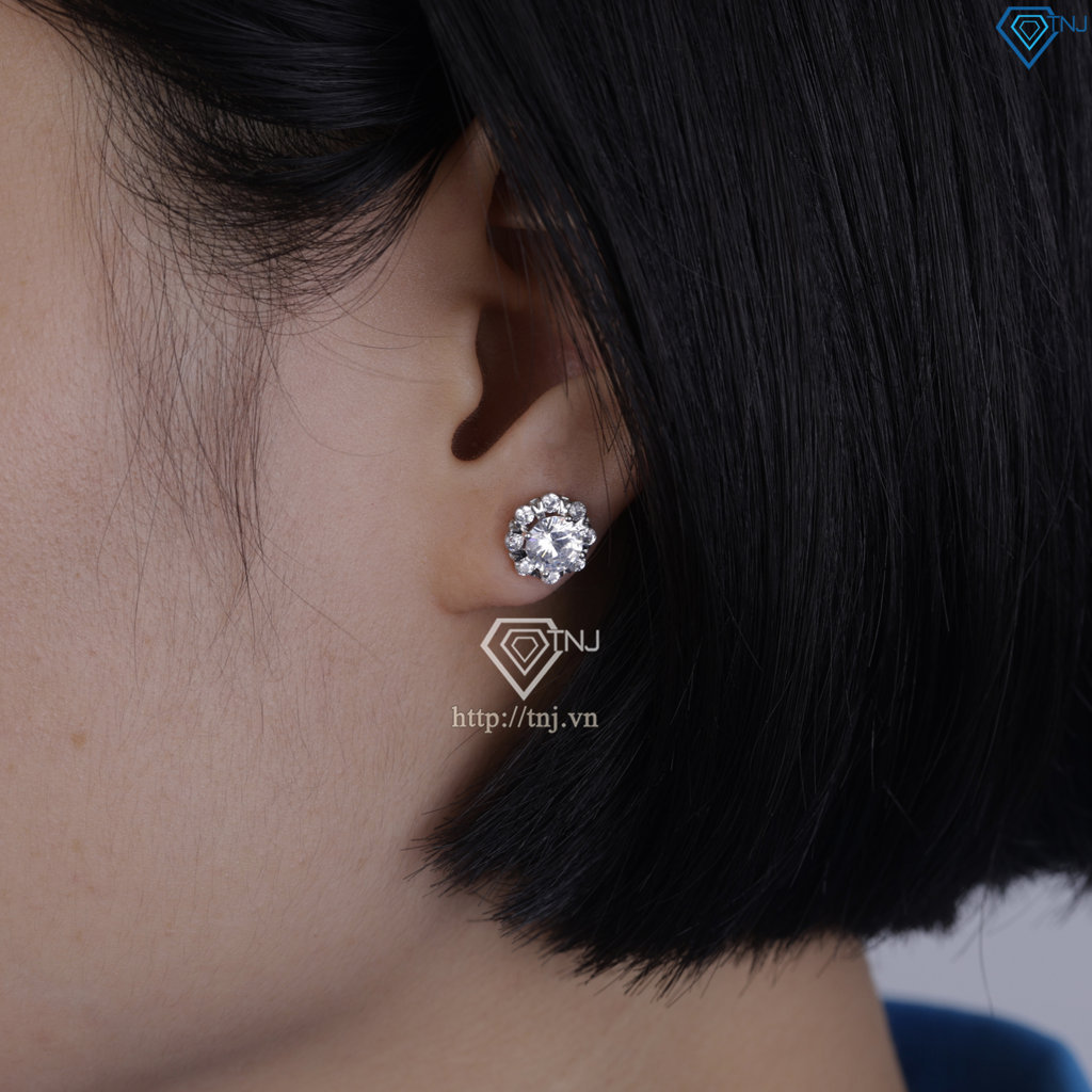 Bông tai bạc nữ cao cấp xi kim chốt ren BTNXK0006