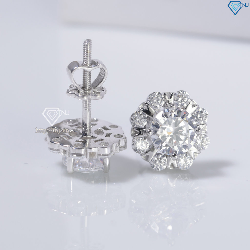 Bông tai bạc nữ cao cấp xi kim chốt ren BTNXK0006