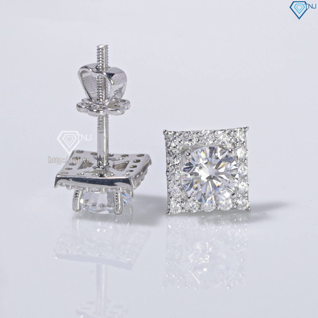 Bông tai bạc 925 xi kim mặt vuông BTNXK0009