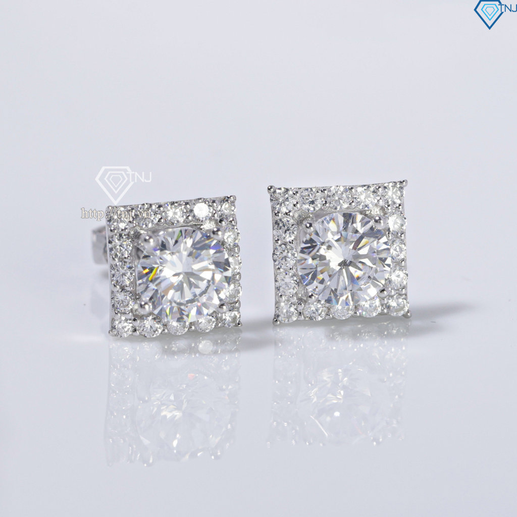 Bông tai bạc 925 xi kim mặt vuông BTNXK0009