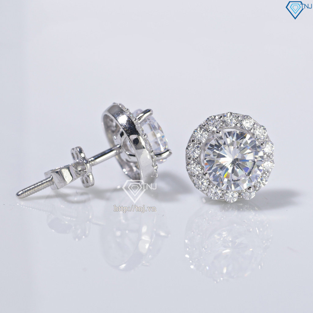 Bông tai bạc 925 cao cấp xi kim mặt tròn đính đá BTNXK0011