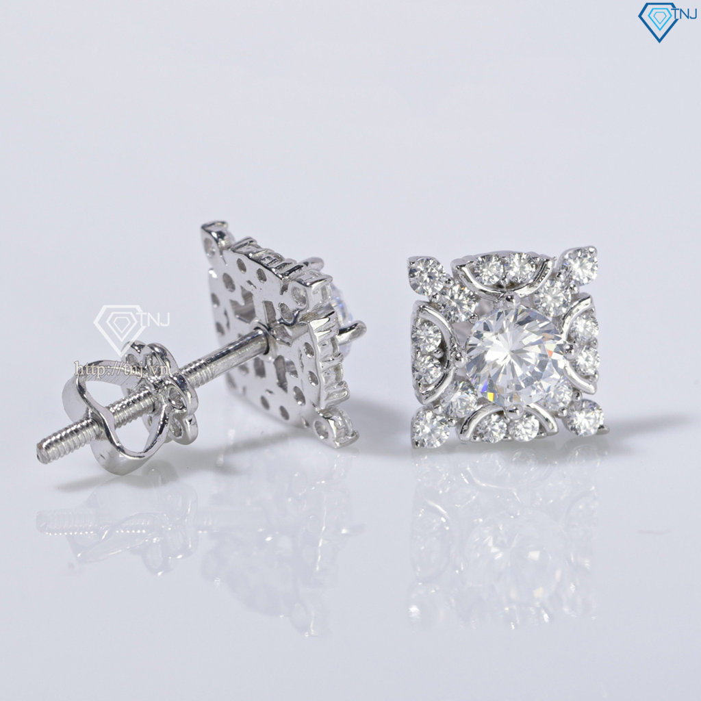 Bông tai bạc cao cấp xi kim mặt vuông BTNXK0013