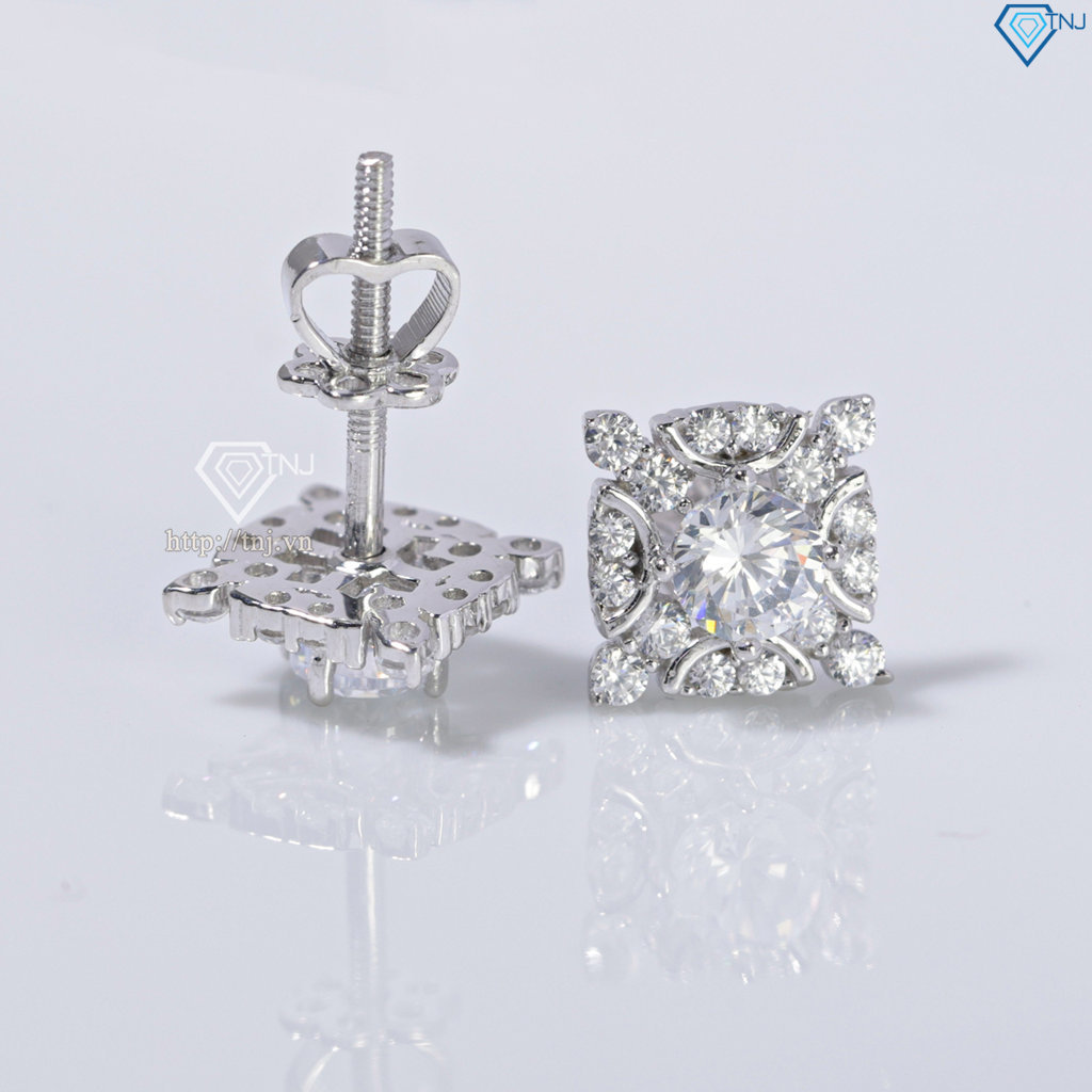 Bông tai bạc cao cấp xi kim mặt vuông BTNXK0013