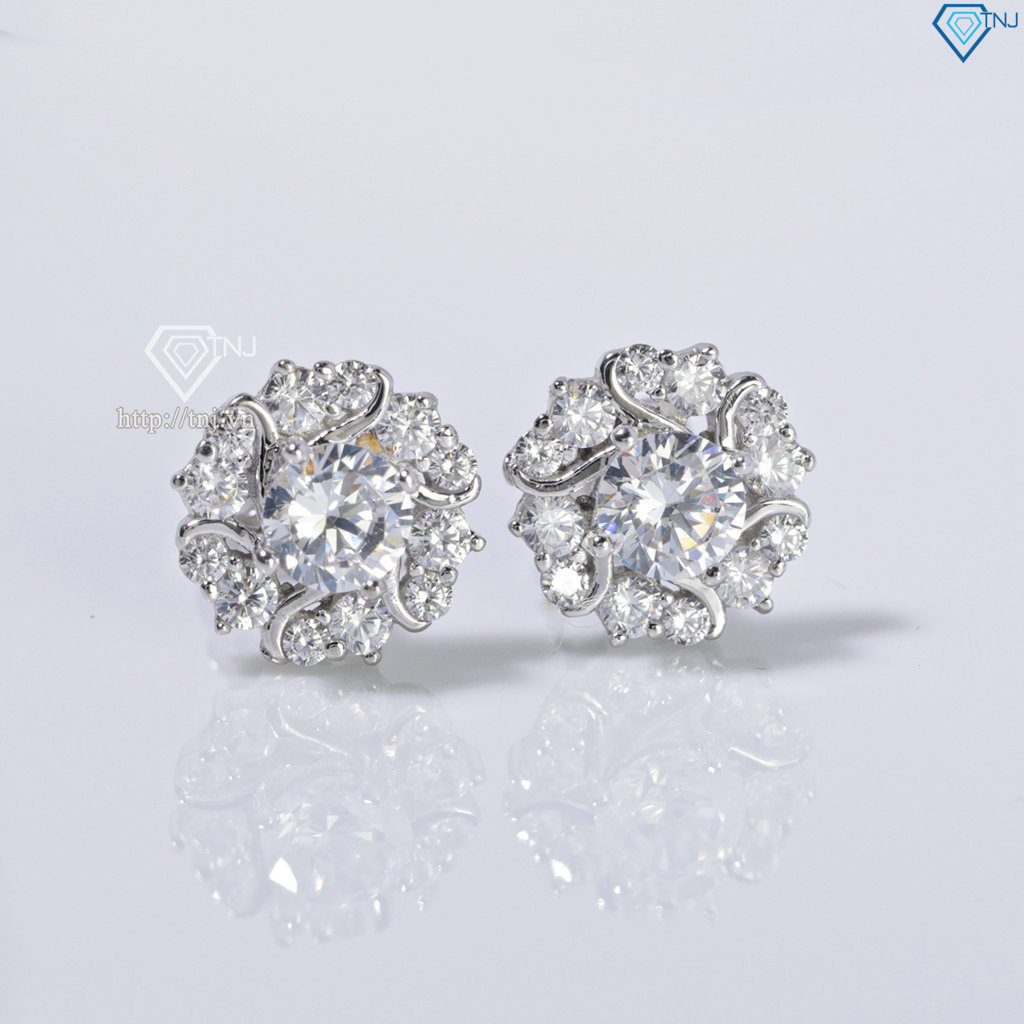 Bông tai bạc nữ xi kim mặt bông hoa cho phụ nữ trung niên BTNXK0014