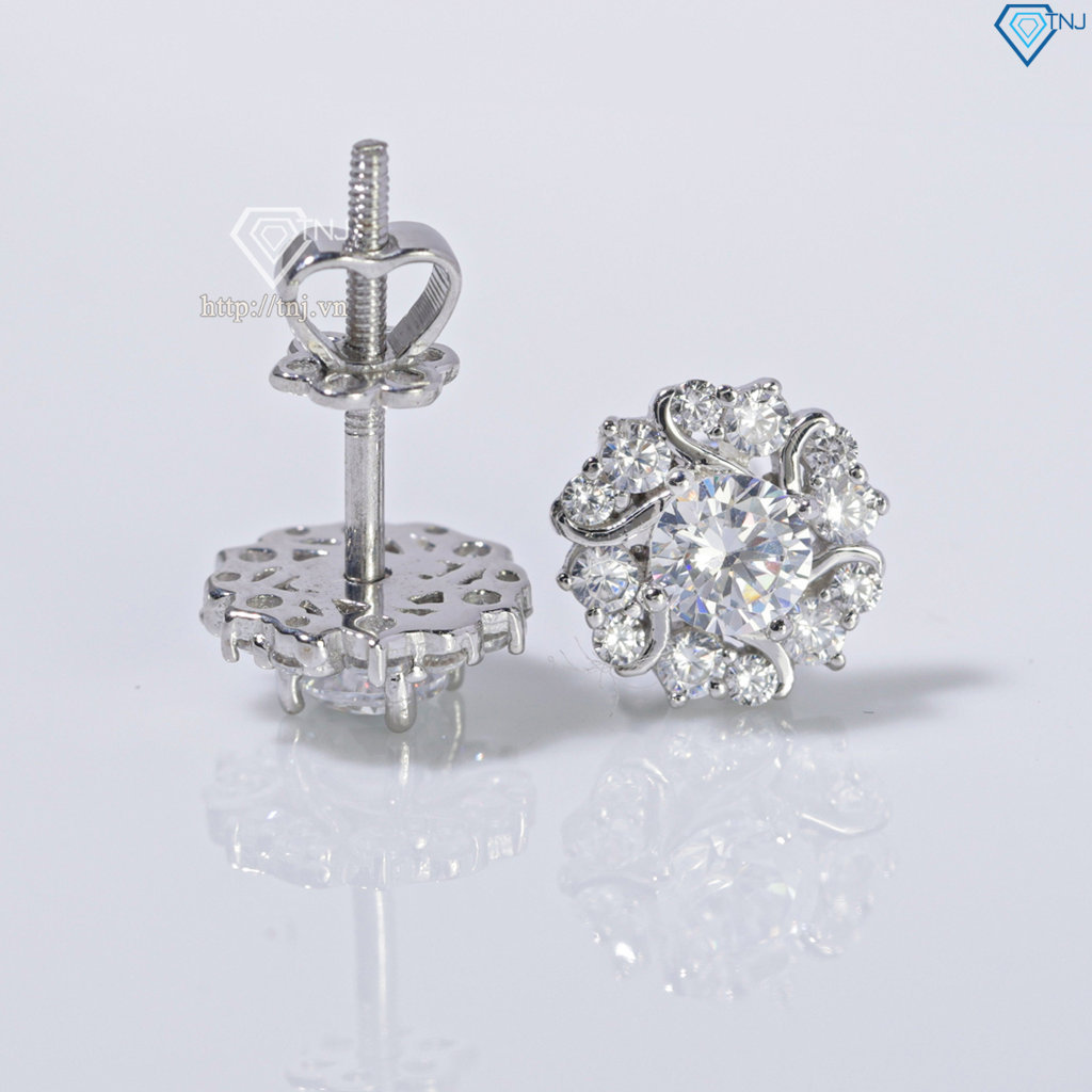 Bông tai bạc nữ xi kim mặt bông hoa cho phụ nữ trung niên BTNXK0014