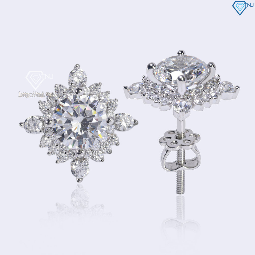 Bông tai bạc nữ mặt vuông đính đá xi kim chốt ren BTNXK0016