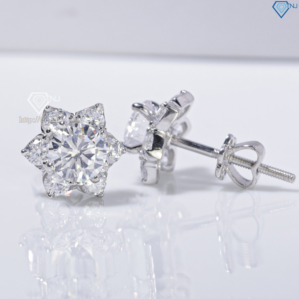 Bông tai bạc nữ mặt bông tuyết đính đá xi kim chốt ren BTNXK0019