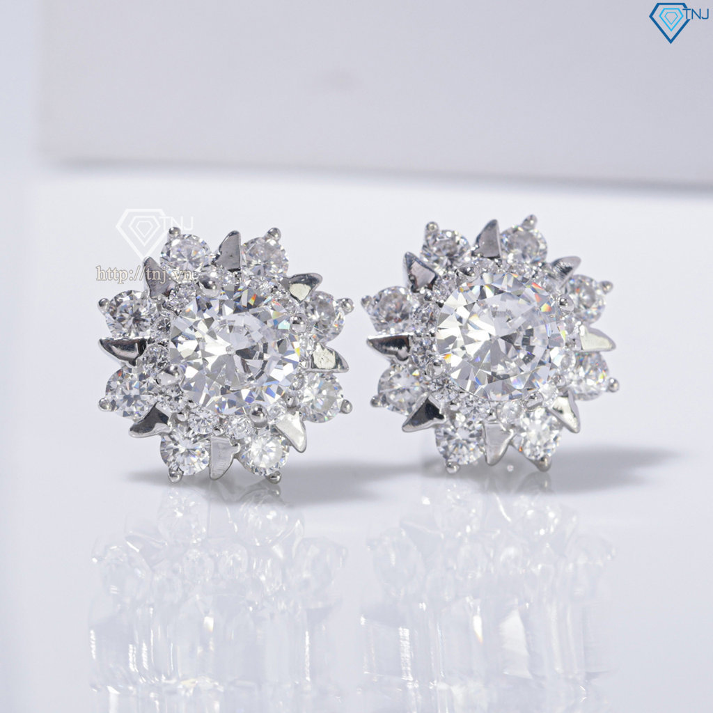 Bông tai bạc nữ cao cấp đính đá xi kim chốt ren BTNXK0020