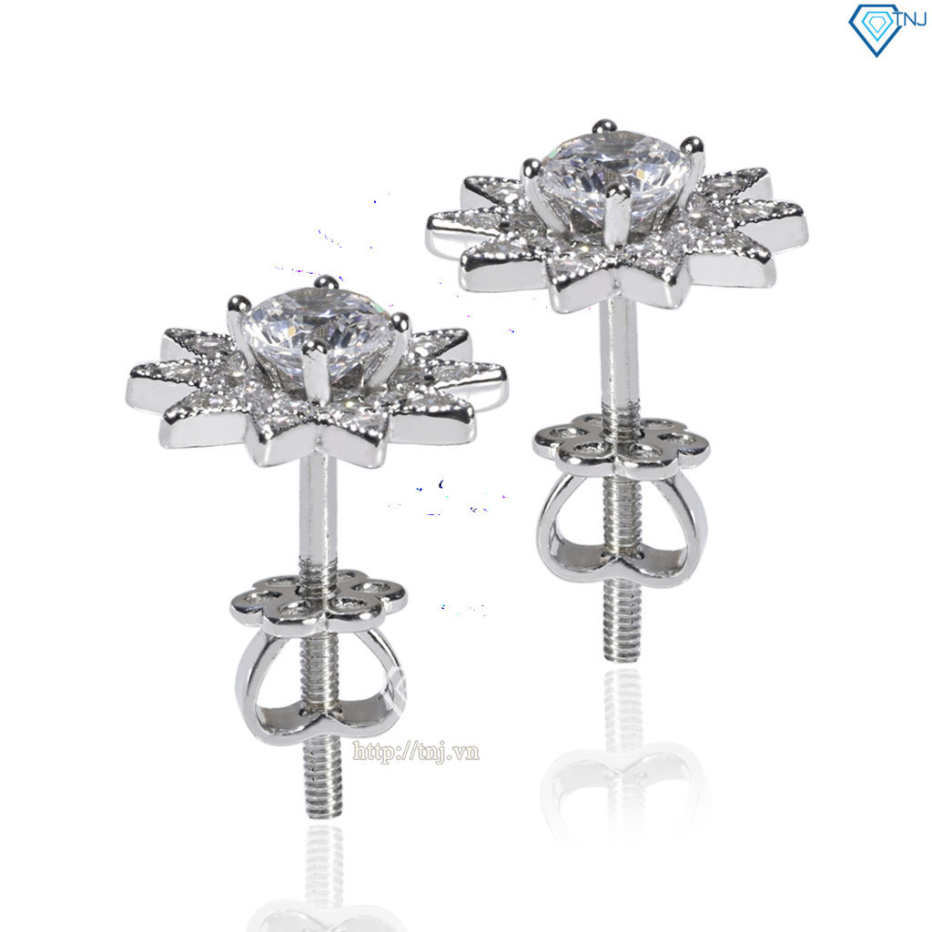 Bông tai bạc nữ hoa hướng dương xi kim chốt ren BTNXK0007