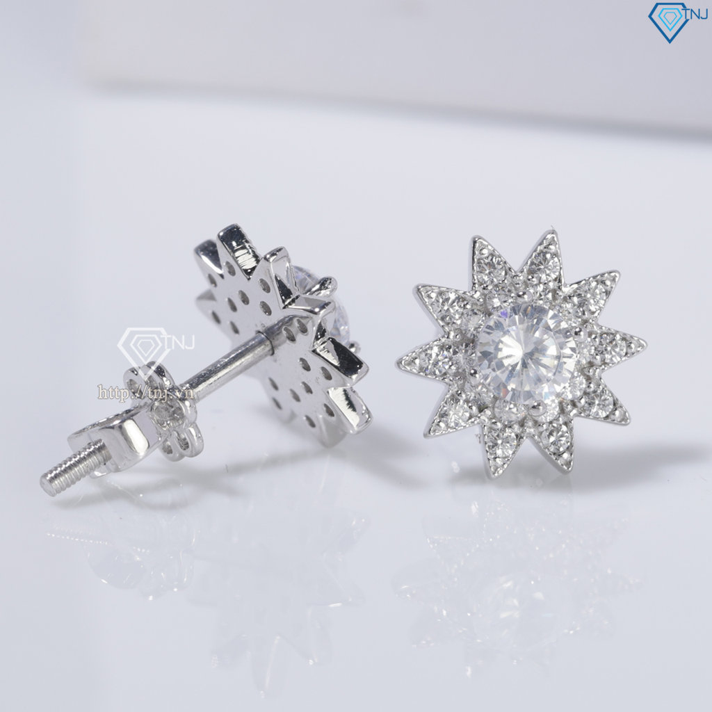 Bông tai bạc nữ hoa hướng dương xi kim chốt ren BTNXK0007