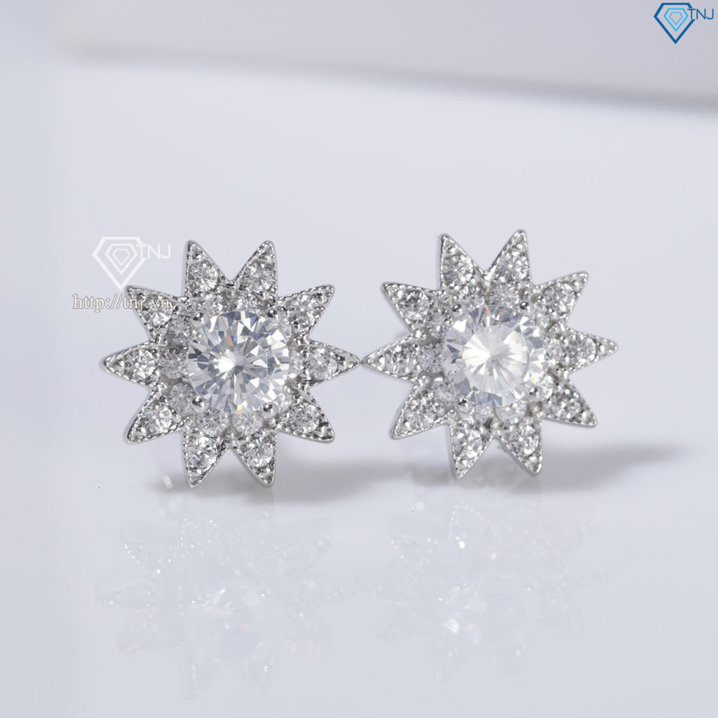 Bông tai bạc nữ hoa hướng dương xi kim chốt ren BTNXK0007