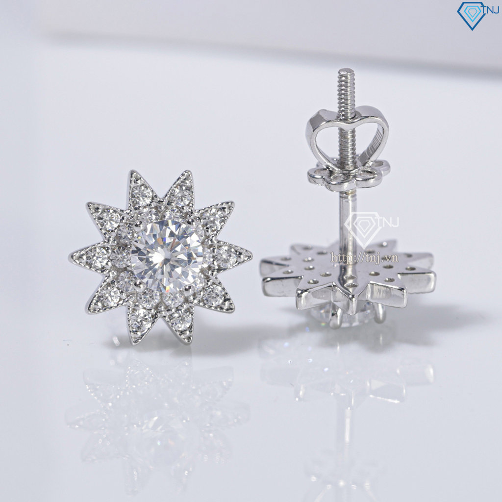 Bông tai bạc nữ hoa hướng dương xi kim chốt ren BTNXK0007