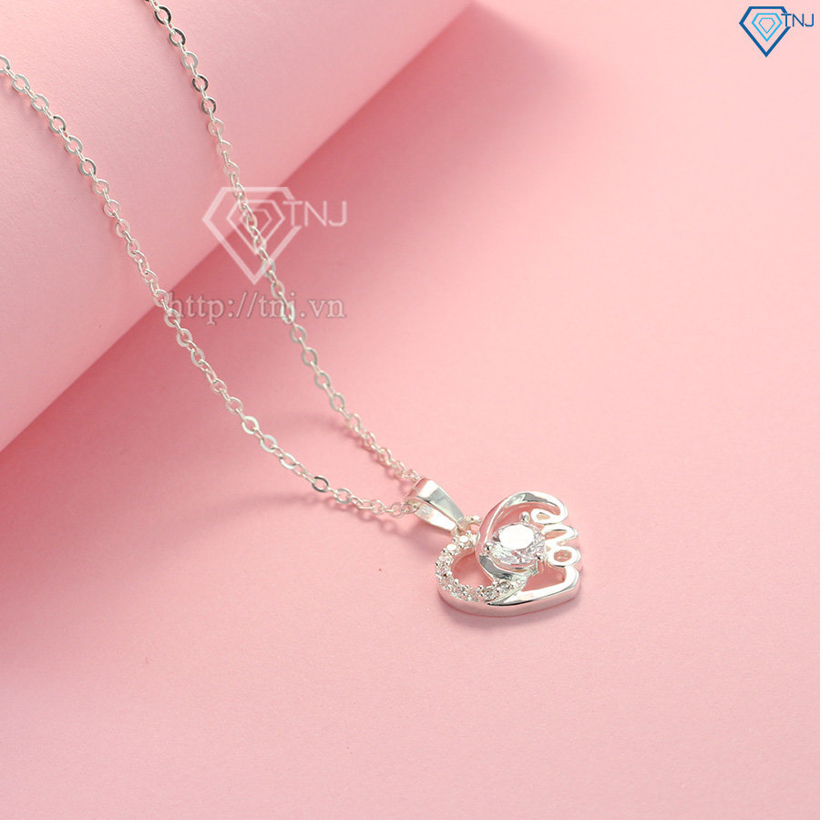 Dây chuyền bạc nữ mặt trái tim chữ Love đính đá đẹp DCN0421
