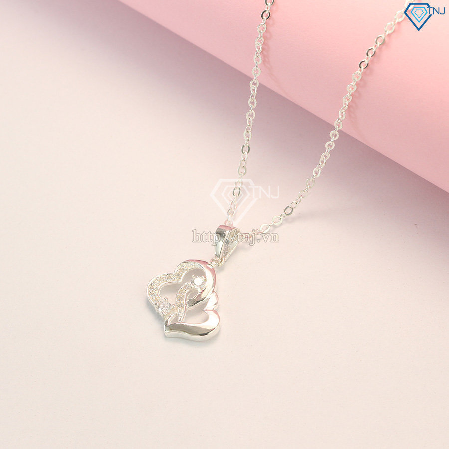 Dây chuyền bạc nữ trái tim đôi đính đá dễ thương DCN0445