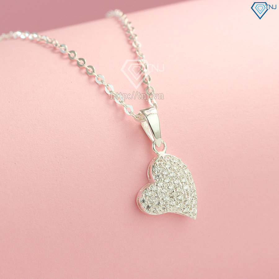Dây chuyền bạc nữ hình trái tim đính đá đẹp DCN0446
