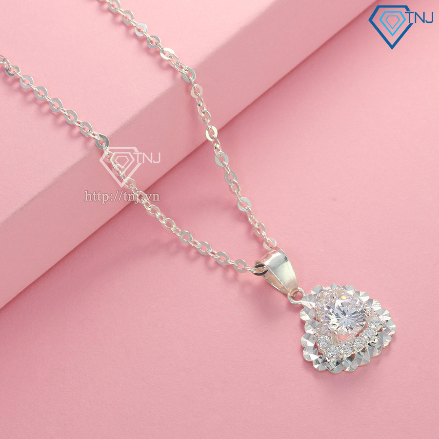 Dây chuyền bạc nữ hình trái tim đính đá đẹp DCN0519
