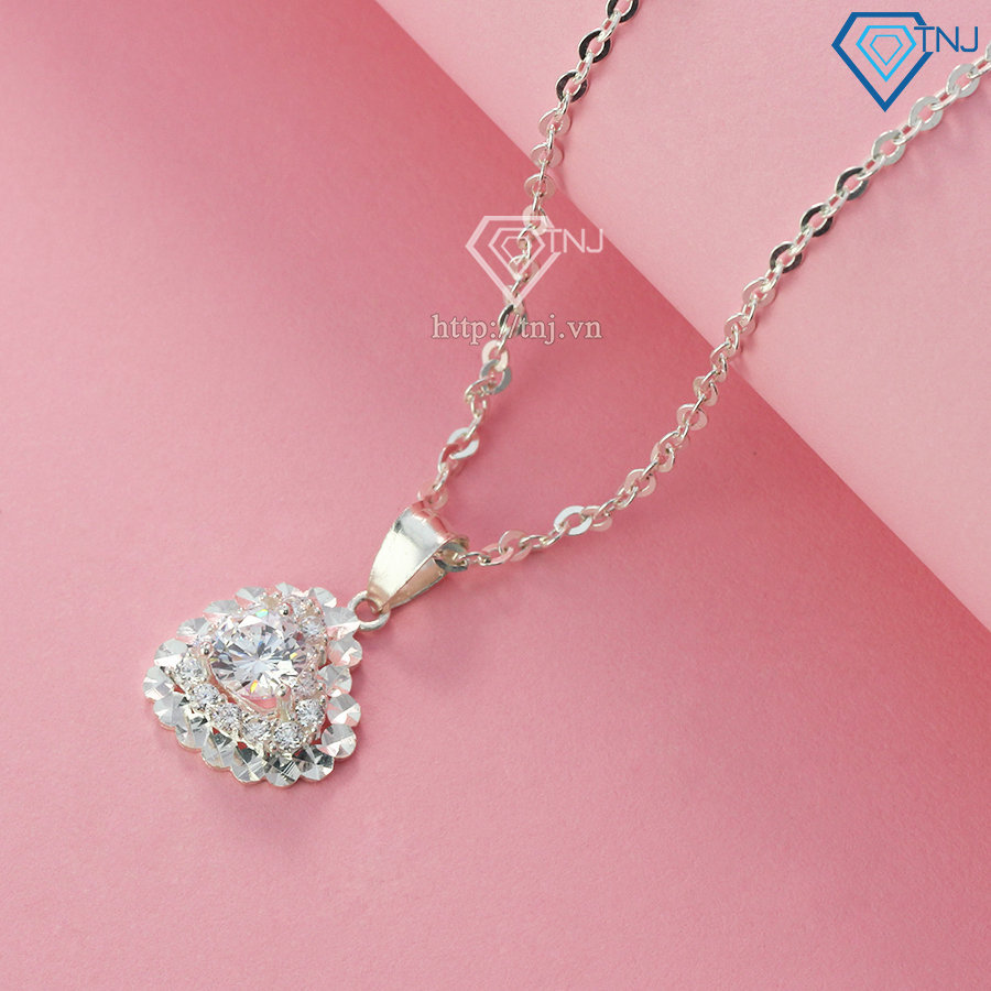 Dây chuyền bạc nữ hình trái tim đính đá đẹp DCN0519