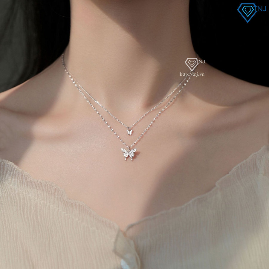 Dây chuyền bạc nữ hình bướm dây kép phong cách hàn quốc DCN0683