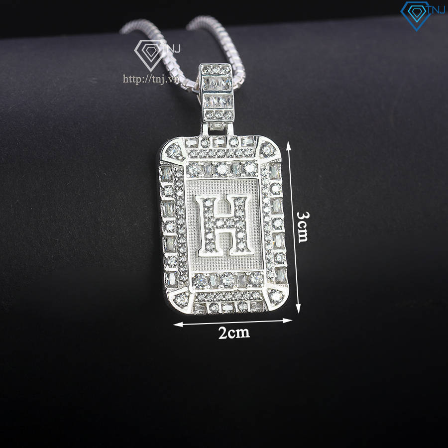 Dây chuyền bạc nam  chữ H đính đá đẹp DCA0178