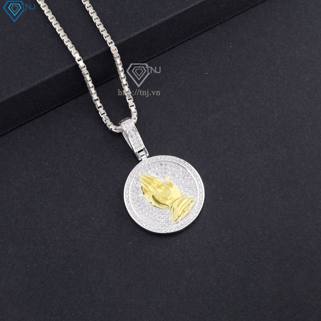 Dây chuyền bạc nam mặt bàn tay cầu nguyện xi vàng tây DCA0207