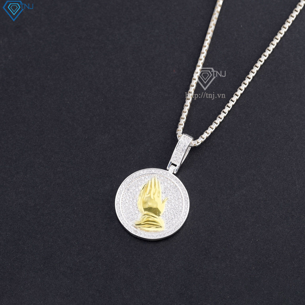 Dây chuyền bạc nam mặt bàn tay cầu nguyện xi vàng tây DCA0207