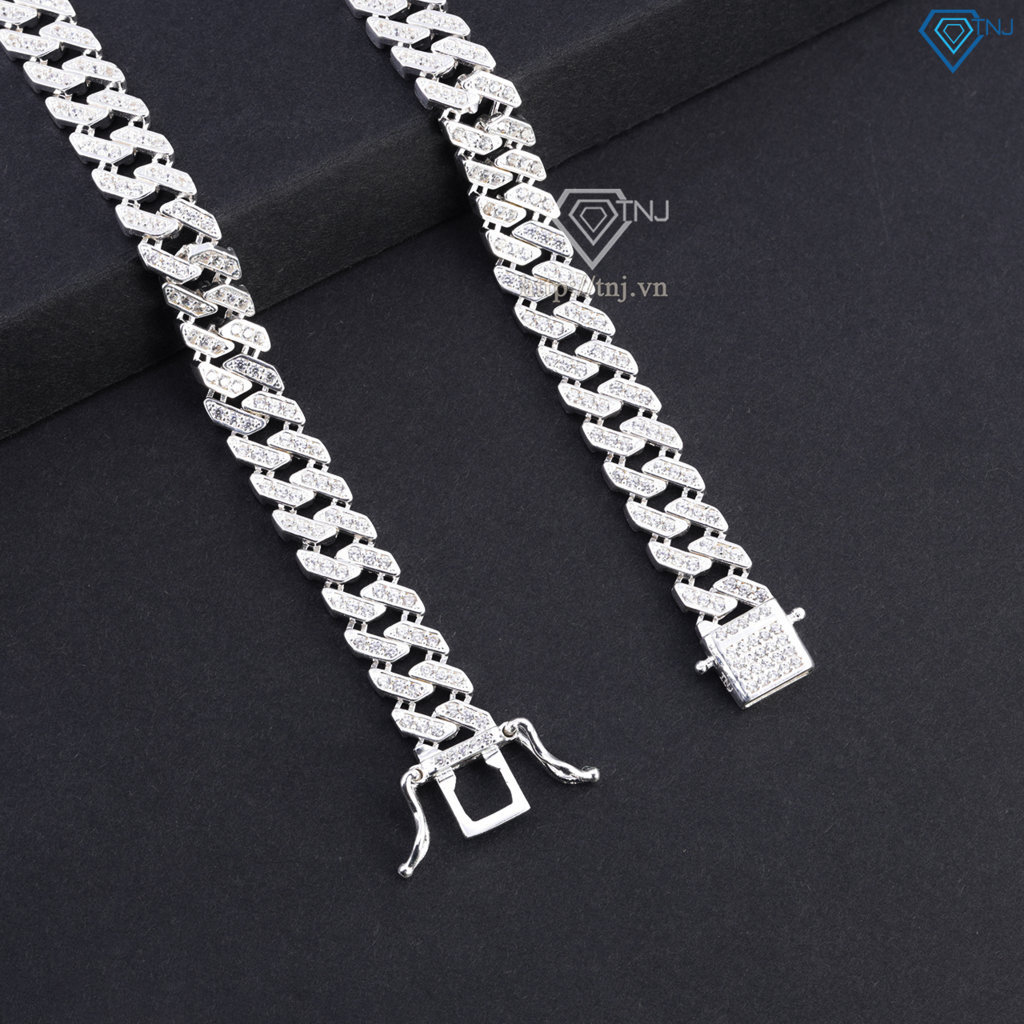 Vòng cổ Cuban vuông đính đá bản nhỏ 7mm DCK0089