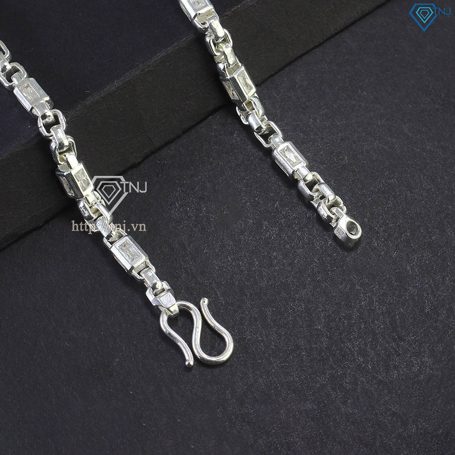 Dây chuyền bạc nam cách điệu đính đá đẹp DCK0145