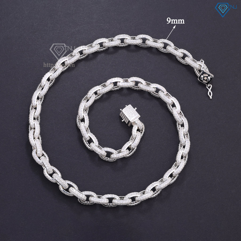 Dây chuyền bạc nam mắt xích full đá 9mm DCK0153