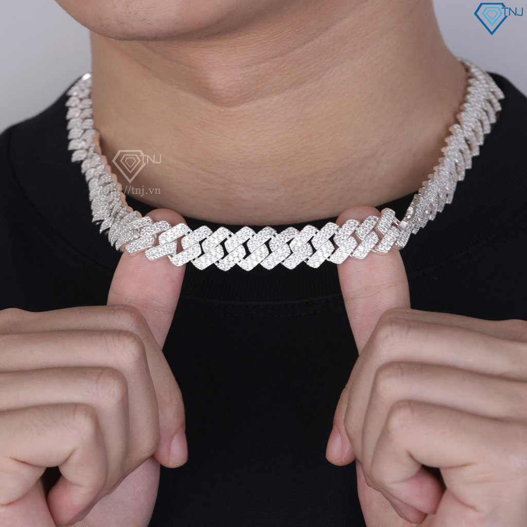 Vòng cổ Cuban đính đá cao cấp 14mm DCK0161