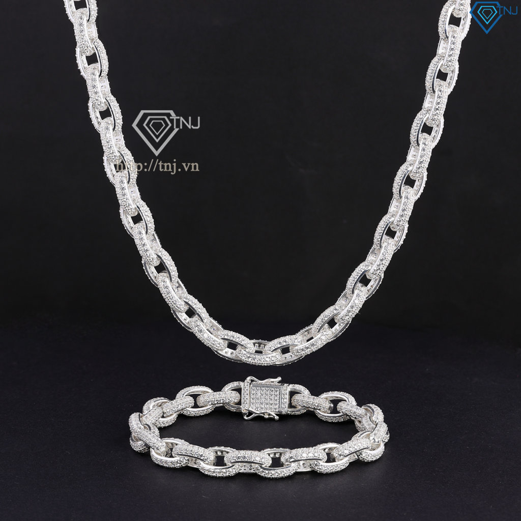 Bộ trang sức bạc nam mắt xích đính đá cao cấp TSA0007