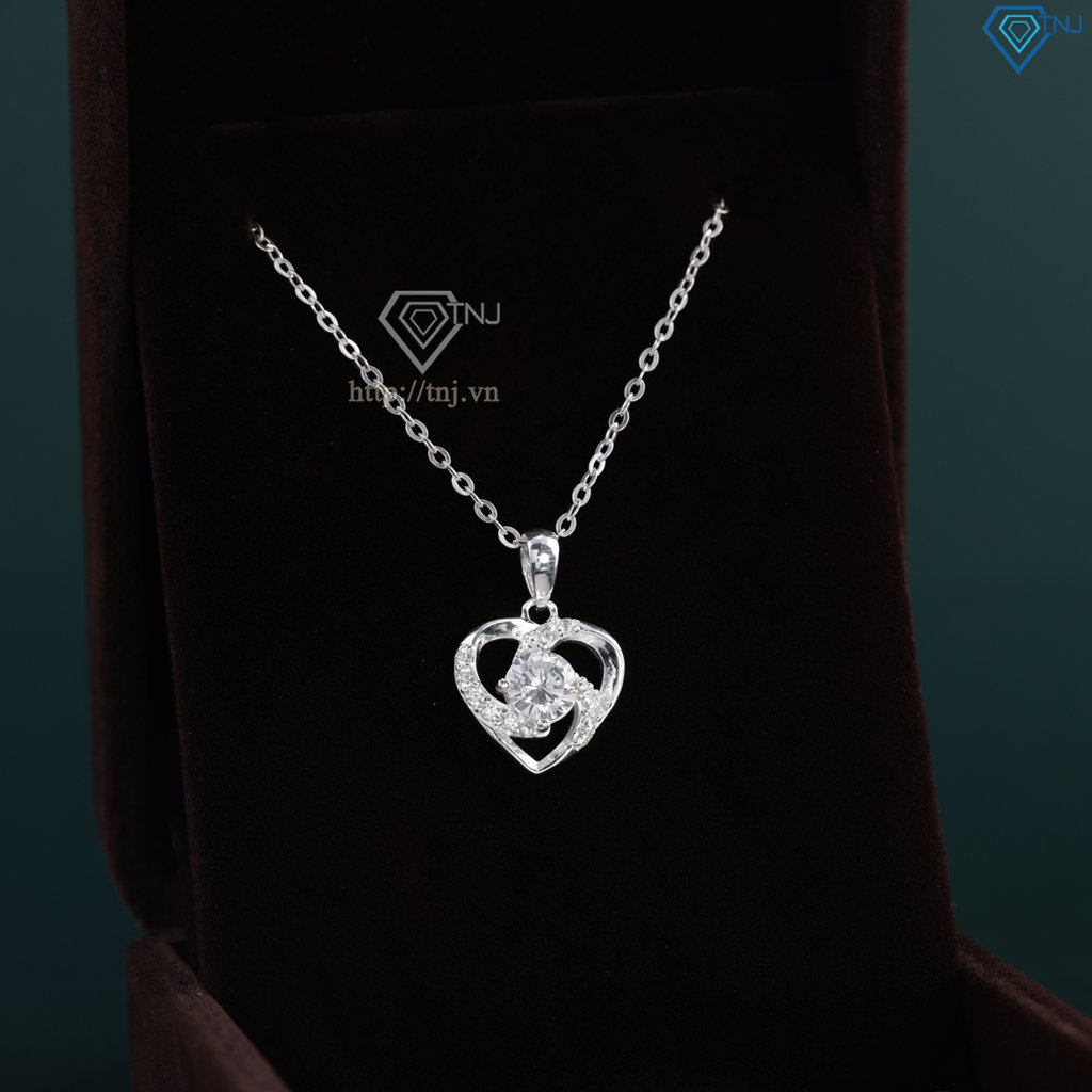 Dây chuyền trái tim đính đá bằng bạc DCN0601