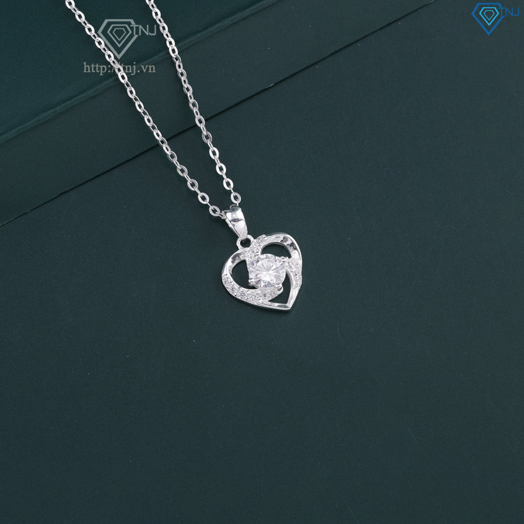 Dây chuyền trái tim đính đá bằng bạc DCN0601
