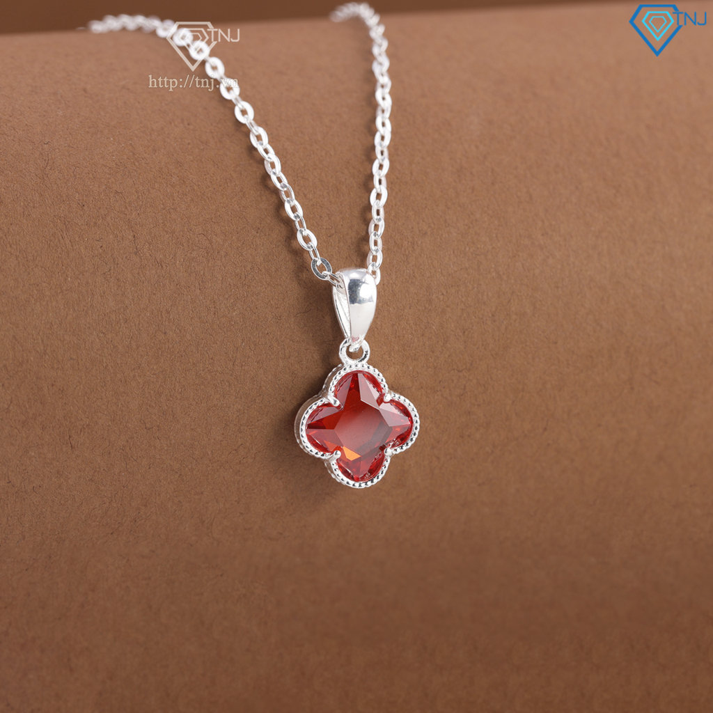 Dây chuyền bạc cỏ 4 lá đính đá đỏ DCN0803