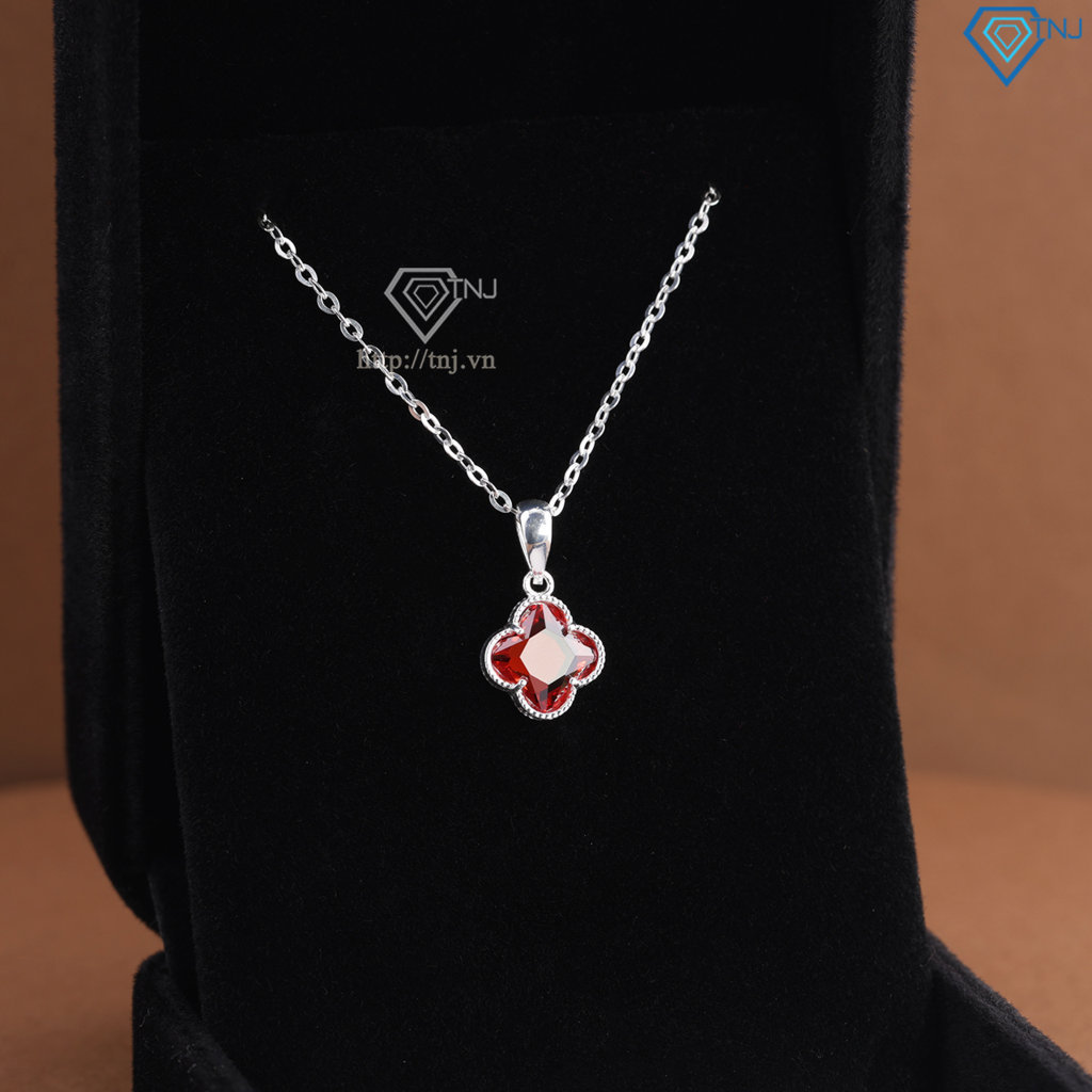 Dây chuyền bạc cỏ 4 lá đính đá đỏ DCN0803