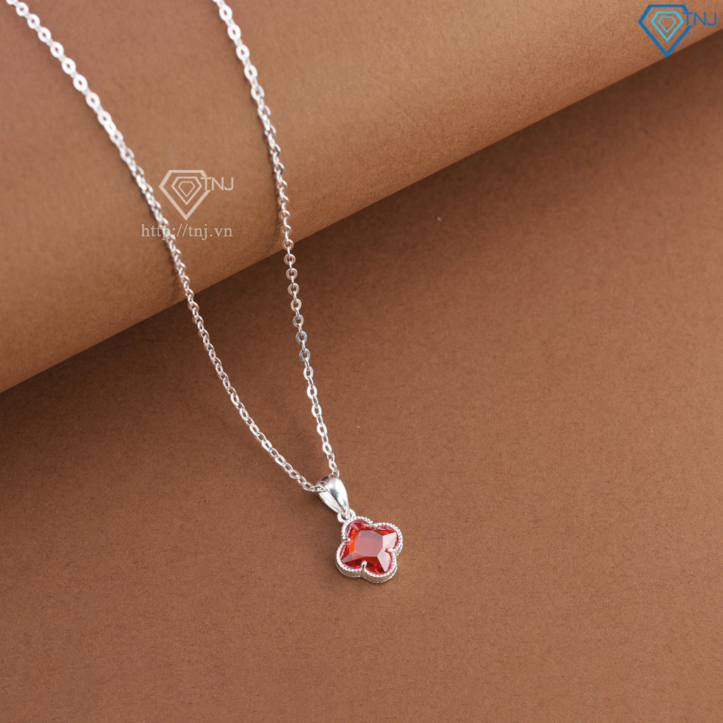 Dây chuyền bạc cỏ 4 lá đính đá đỏ DCN0803