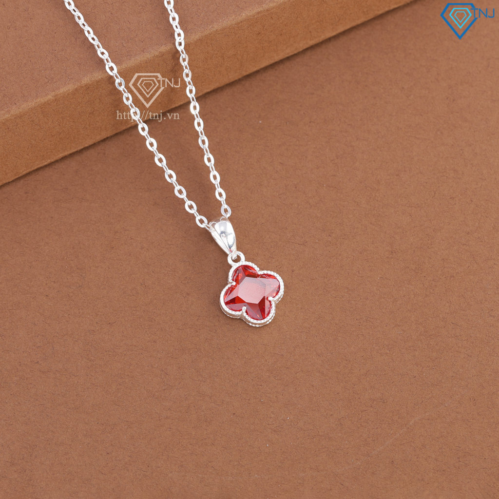 Dây chuyền bạc cỏ 4 lá đính đá đỏ DCN0803
