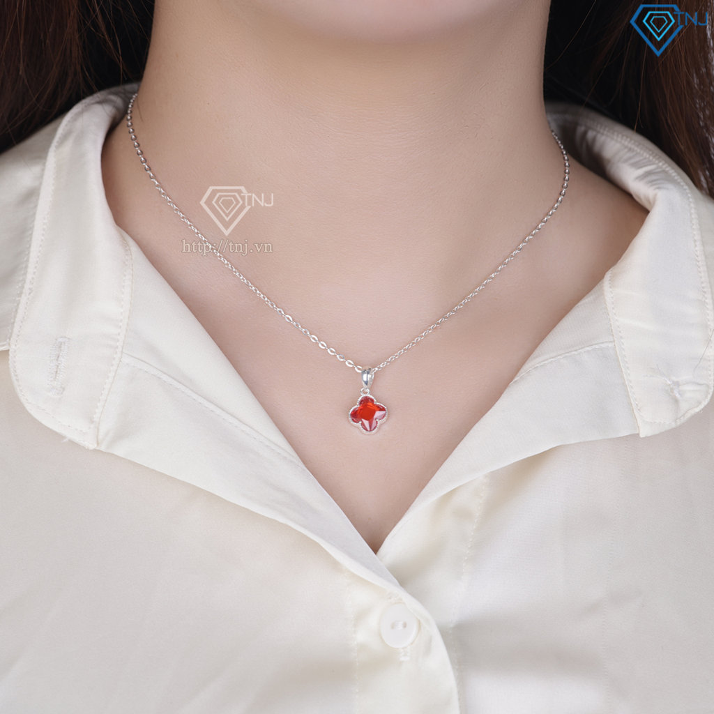 Dây chuyền bạc cỏ 4 lá đính đá đỏ DCN0803