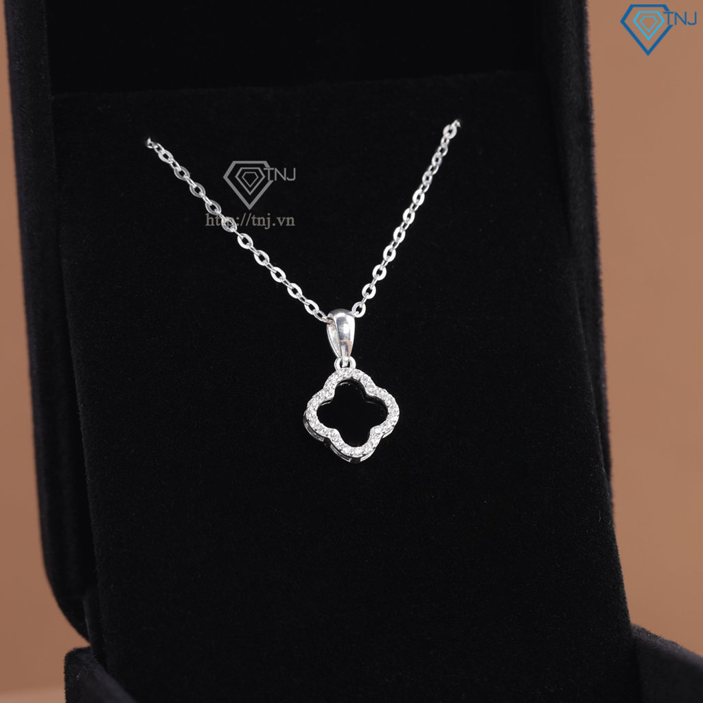 Dây chuyền bạc cỏ 4 lá đính đá đen DCN0804