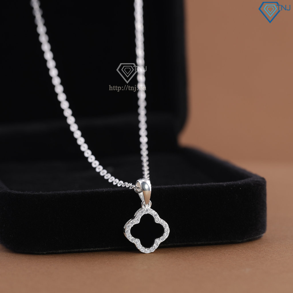Dây chuyền bạc cỏ 4 lá đính đá đen DCN0804