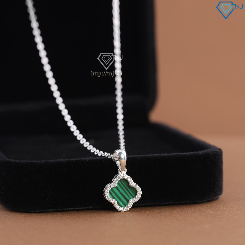 Dây chuyền bạc cỏ 4 lá đính đá xanh DCN0804