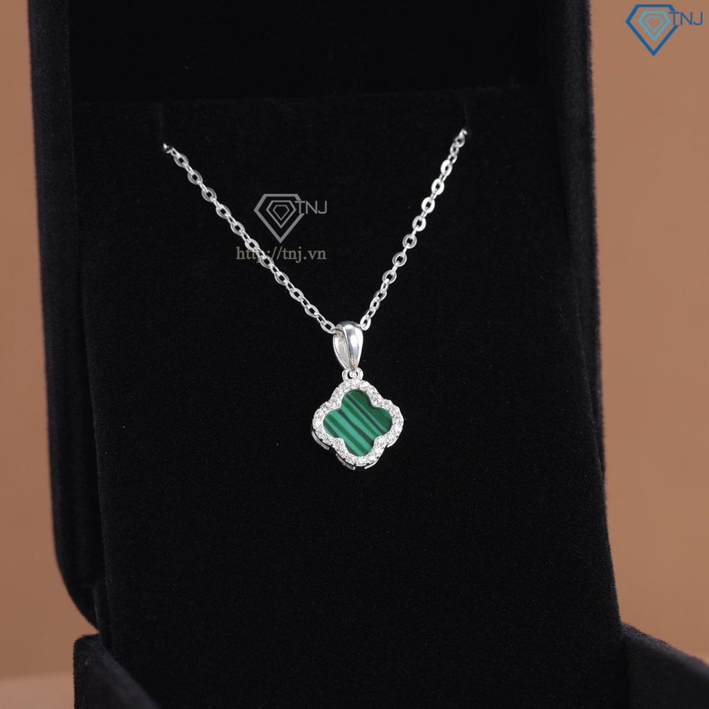 Dây chuyền bạc cỏ 4 lá đính đá xanh DCN0804